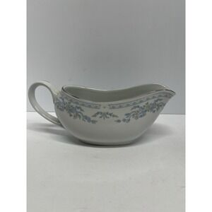 Excel Somerset China Gravy Boat Floral Blue Pink w/Silver Rim 7"L x 3.5"H